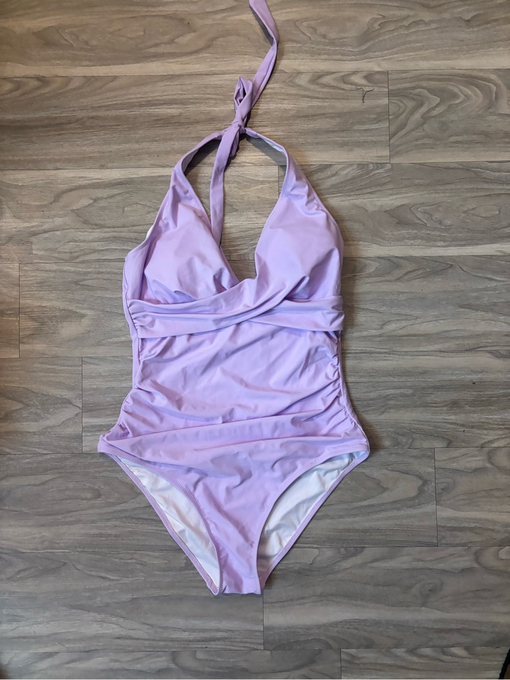 Halter One-Piece Swimsuit in Lilac with Ruched Waist